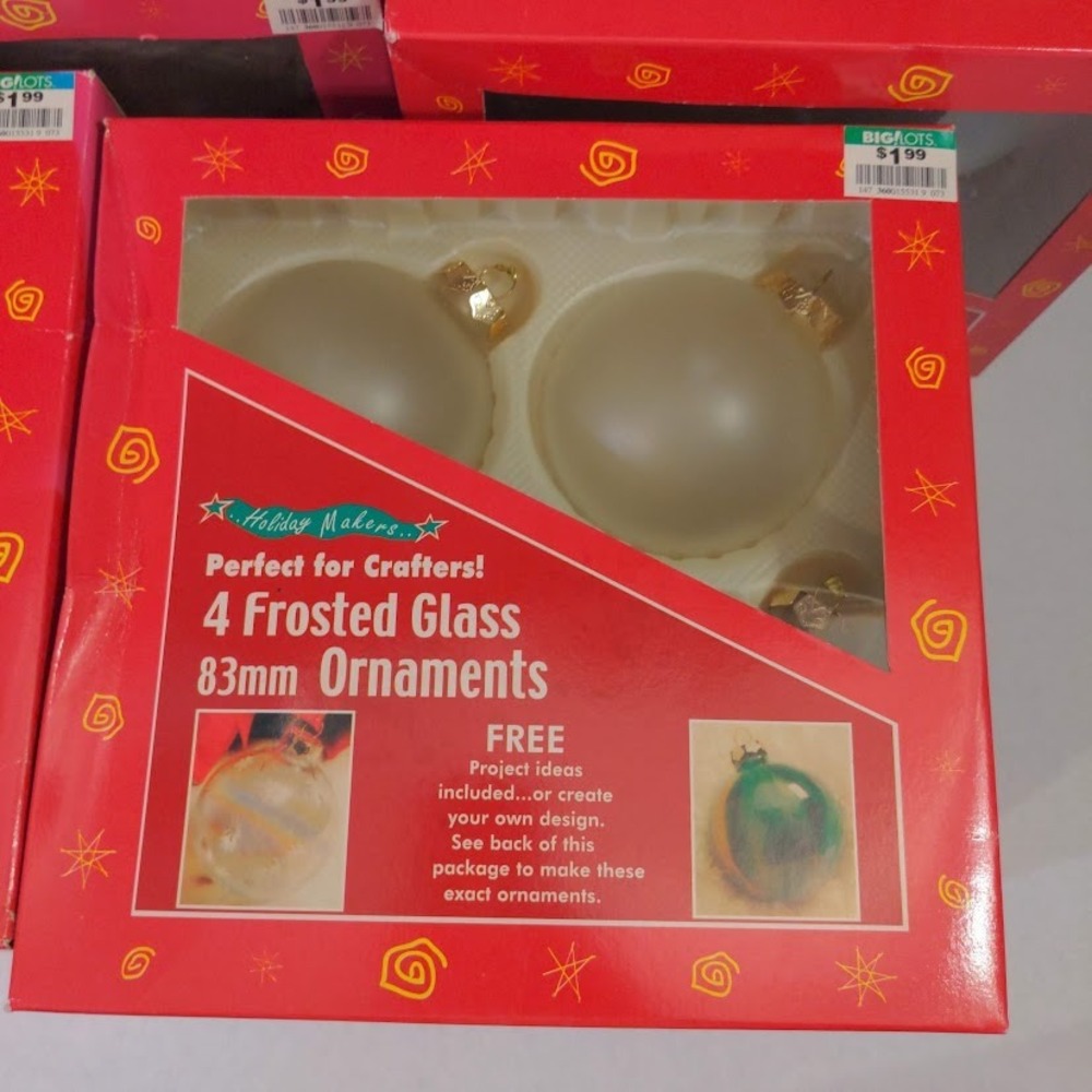 Holiday Makers Frosted Glass Ornaments White Matte Christmas Balls DIY Vtg Set 2